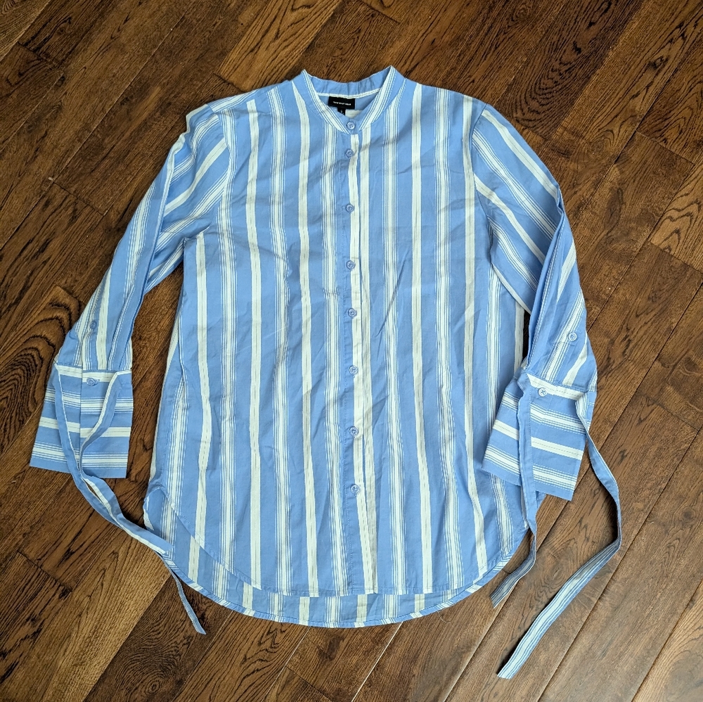 Who What Wear Striped Long Sleeve Collared Neck Button-Up Boyfriend Shirt Sz S